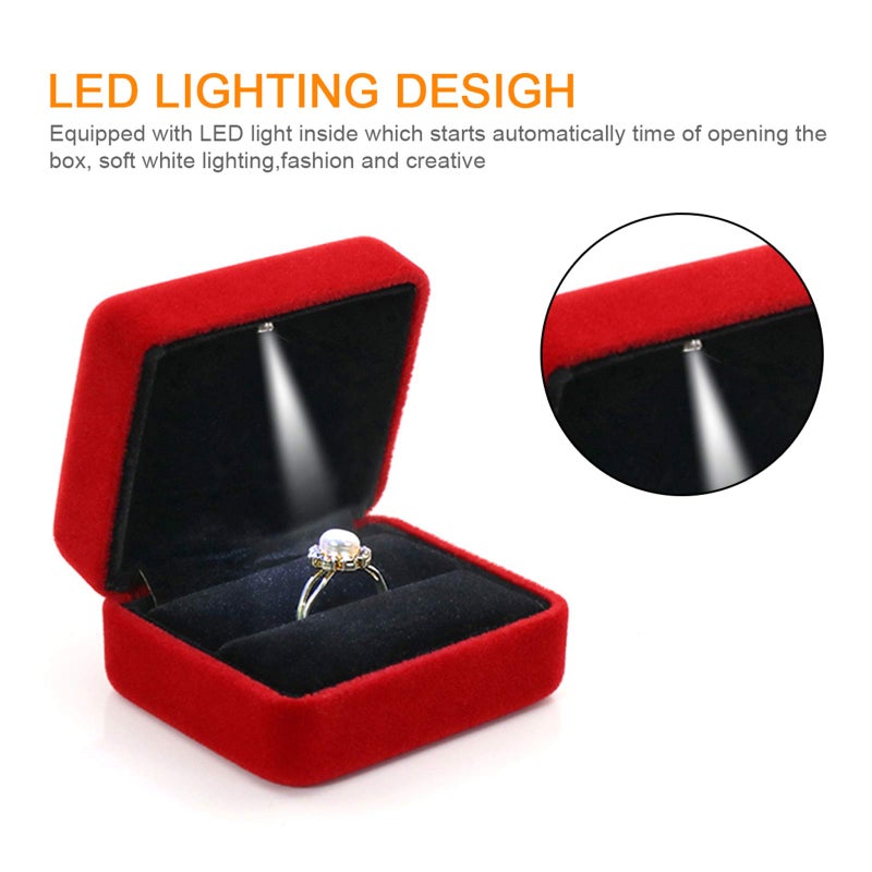 GBYAN Velvet Ring Box with LED Light Jewelry Display Gift Box for Proposal,Engagement, Wedding - Image 3